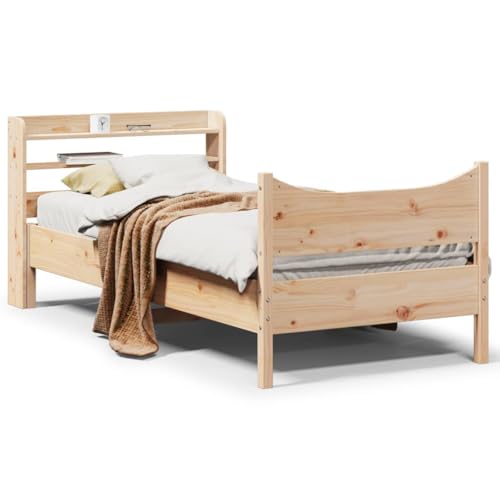 Qnhdfrt Massivholzbett Kiefer 75x190 cm rustikales Einzelbett mit Lattenrost Kopfteil mit Stauraum Jugendbett Gästebett für Schlafzimmer Kinderzimmer von Qnhdfrt