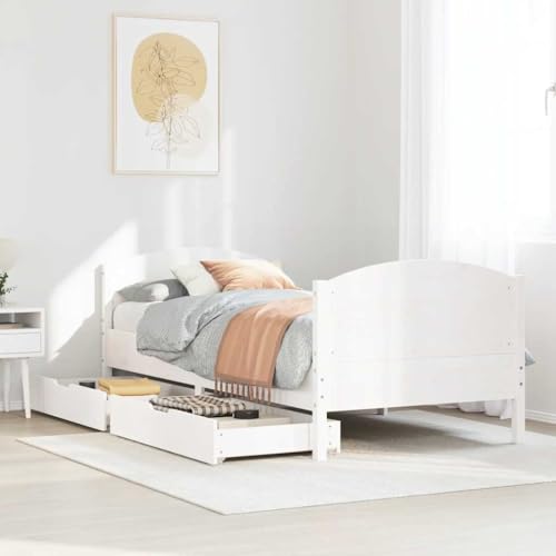 Qnhdfrt Massivholzbett Kiefer Weiß 100x200 cm mit Lattenrost und Schubladen Stabiles Bettgestell mit Kopfteil für erholsamen Schlaf Gästebett oder Heimbett Qnhdfrt Massivholzbett Kiefer Weiß 100x200 cm mit Lattenrost und Schubladen Stabiles Bettgestell mit Kopfteil für erholsamen Schlaf Gästebett oder Heimbett von Qnhdfrt