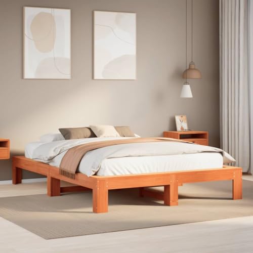 Qnhdfrt Massivholzbett Kiefernholz 140x200 cm mit Lattenrost in Wachsbraun für Schlafzimmer Gästezimmer und Jugendzimmer von Qnhdfrt