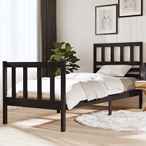 Qnhdfrt Massivholzbett Schwarz 75x190 cm Bettgestell aus Kiefer mit Rustikalem Design Robustes Gästebett oder Jugendbett für Schlafzimmer von Qnhdfrt