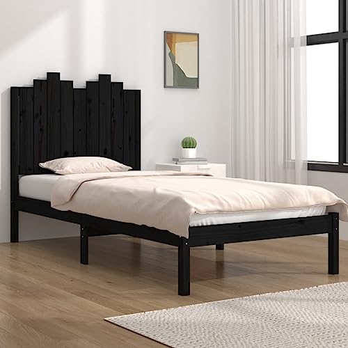 Qnhdfrt Massivholzbett Schwarz Klassisches Bettgestell aus Kiefernholz mit Lattenrost und Kopfteil 195.5 x 80.5 x 110 cm für 75 x 190 cm Matratze Bequem & Langlebig für Schlafzimmer Gästezimmer von Qnhdfrt