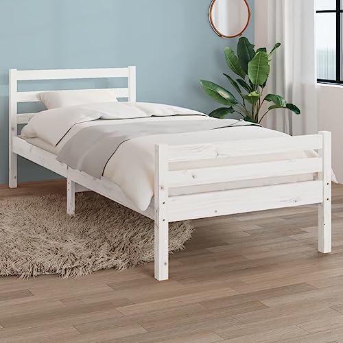 Qnhdfrt Massivholzbett Weiß 100x200 cm Modernes Kiefernholz Bettgestell mit Stabilen Sperrholzlatten und Bequemem Kopfteil Einzelbett für Schlafzimmer Jugendzimmer und Gästezimmer Qnhdfrt Massivholzbett Weiß 100x200 cm Modernes Kiefernholz Bettgestell mit Stabilen Sperrholzlatten und Bequemem Kopfteil Einzelbett für Schlafzimmer Jugendzimmer und Gästezimmer von Qnhdfrt