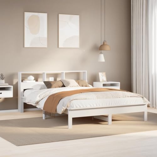 Qnhdfrt Massivholzbett Weiß 140x190 cm mit Lattenrost Stabiles Kiefernholz Bettgestell Rustikales Design für Schlafzimmer Gästebett oder Jugendbett Qnhdfrt Massivholzbett Weiß 140x190 cm mit Lattenrost Stabiles Kiefernholz Bettgestell Rustikales Design für Schlafzimmer Gästebett oder Jugendbett von Qnhdfrt
