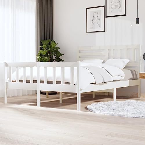 Qnhdfrt Massivholzbett Weiß 140x200 cm Bettgestell aus Kiefer mit Robustem Design und Dekorativem Kopfteil für Schlafzimmer Gästebett oder Jugendbett von Qnhdfrt