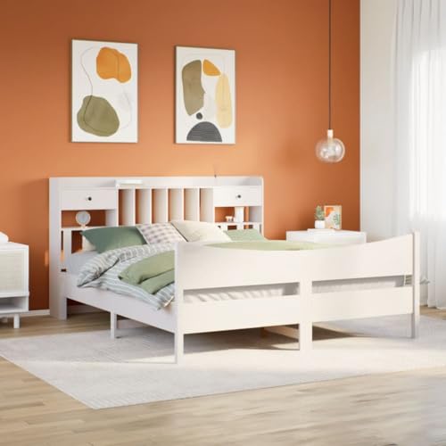 Qnhdfrt Massivholzbett Weiß 180x200 cm aus Kiefernholz mit Lattenrost und Stauraum für erholsamen Schlaf Rustikales Design mit Kopfteil und Schubladen Qnhdfrt Massivholzbett Weiß 180x200 cm aus Kiefernholz mit Lattenrost und Stauraum für erholsamen Schlaf Rustikales Design mit Kopfteil und Schubladen von Qnhdfrt