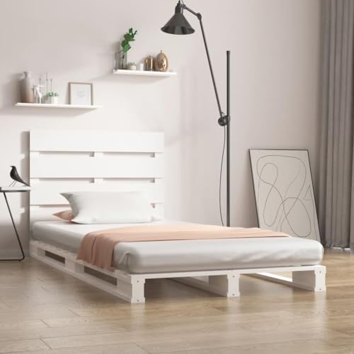 Qnhdfrt Massivholzbett Weiß 75x190 cm Modernes Kiefernholz Bettgestell mit Lattenrost Robustes Design für Schlafzimmer Jugendzimmer und Gästebett von Qnhdfrt