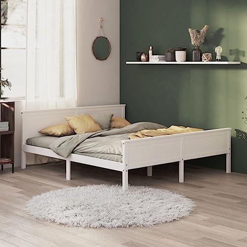 Qnhdfrt Massivholzbett Weiß Kiefer 200x200 cm Bettgestell aus Naturholz mit Robusten Sperrholzlatten und Zeitlosem Design für Schlafzimmer Gästebett Doppelbett Qnhdfrt Massivholzbett Weiß Kiefer 200x200 cm Bettgestell aus Naturholz mit Robusten Sperrholzlatten und Zeitlosem Design für Schlafzimmer Gästebett Doppelbett von Qnhdfrt