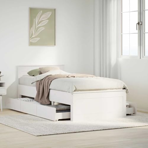 Qnhdfrt Massivholzbett Weiß mit Lattenrost und Stauraum Schubladen 196 x 79,5 x 75 cm Robustes Kiefernholz Kopfteil für erholsamen Schlaf Gästebett oder Jugendzimmer Qnhdfrt Massivholzbett Weiß mit Lattenrost und Stauraum Schubladen 196 x 79,5 x 75 cm Robustes Kiefernholz Kopfteil für erholsamen Schlaf Gästebett oder Jugendzimmer von Qnhdfrt