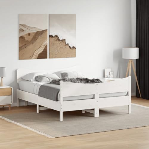 Qnhdfrt Massivholzbett aus Kiefer Weiß 150x200 cm mit Kopfteil und Fußteil Stabiler Bettrahmen mit Sperrholzlatten für erholsamen Schlaf Gästebett oder Familienbett Qnhdfrt Massivholzbett aus Kiefer Weiß 150x200 cm mit Kopfteil und Fußteil Stabiler Bettrahmen mit Sperrholzlatten für erholsamen Schlaf Gästebett oder Familienbett von Qnhdfrt