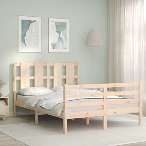 Qnhdfrt Massivholzbett aus Kiefer mit Kopfteil 195,5 x 140,5 cm Robustes Doppelbett mit Lattenrost für erholsamen Schlaf im Schlafzimmer von Qnhdfrt