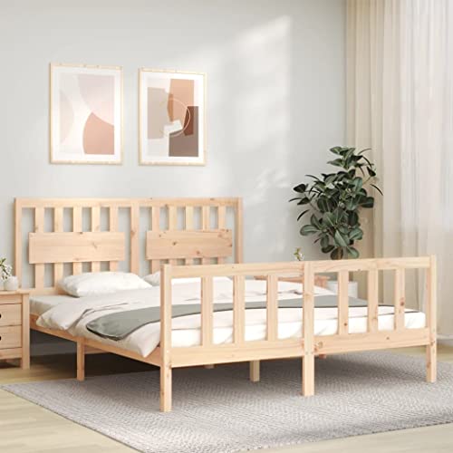 Qnhdfrt Massivholzbett aus Kiefer mit Kopfteil und Fußteil 205.5 x 155.5 x 100 cm Langlebiges Bettgestell für King Size Matratze 150x200 cm Rustikales Design für Schlafzimmer Qnhdfrt Massivholzbett aus Kiefer mit Kopfteil und Fußteil 205.5 x 155.5 x 100 cm Langlebiges Bettgestell für King Size Matratze 150x200 cm Rustikales Design für Schlafzimmer von Qnhdfrt