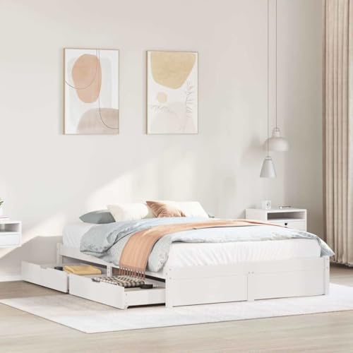 Qnhdfrt Massivholzbett aus Kiefer mit Lattenrost und 2 Schubladen Weiß 140x190 cm Stabiles Bettgestell mit Stauraum für Schlafzimmer Gästebett oder Jugendbett Qnhdfrt Massivholzbett aus Kiefer mit Lattenrost und 2 Schubladen Weiß 140x190 cm Stabiles Bettgestell mit Stauraum für Schlafzimmer Gästebett oder Jugendbett von Qnhdfrt