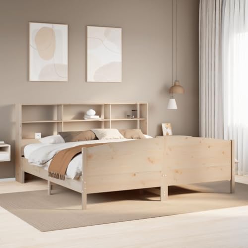 Qnhdfrt Massivholzbett mit Bücherregal 200x200 cm Kiefer Natur Unbehandelt Stabiles Bettgestell mit Lattenrost und Stauraum Rustikales Design für Schlafzimmer Qnhdfrt Massivholzbett mit Bücherregal 200x200 cm Kiefer Natur Unbehandelt Stabiles Bettgestell mit Lattenrost und Stauraum Rustikales Design für Schlafzimmer von Qnhdfrt