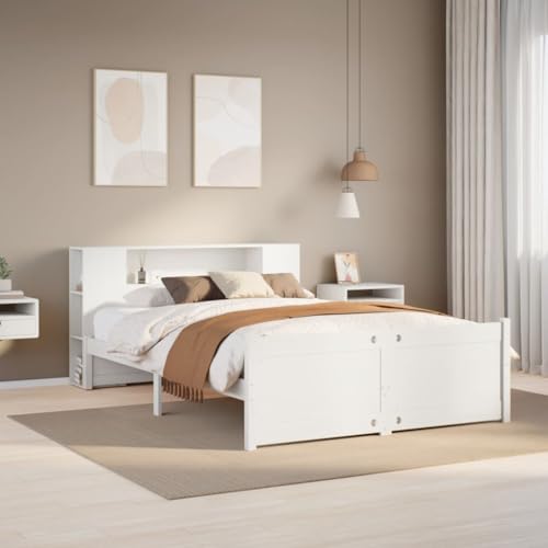 Qnhdfrt Massivholzbett mit Bücherregal Kiefernholz Bettgestell 150x200 cm Weiß Lattenrost Stauraum für Kinderzimmer Jugendzimmer Gästebett Qnhdfrt Massivholzbett mit Bücherregal Kiefernholz Bettgestell 150x200 cm Weiß Lattenrost Stauraum für Kinderzimmer Jugendzimmer Gästebett von Qnhdfrt