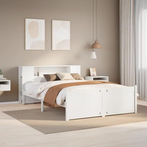 Qnhdfrt Massivholzbett mit Bücherregal Kiefernholz Bettgestell 160x200 cm Weiß Lattenrost Stauraum für Kinderzimmer Jugendzimmer Gästebett Qnhdfrt Massivholzbett mit Bücherregal Kiefernholz Bettgestell 160x200 cm Weiß Lattenrost Stauraum für Kinderzimmer Jugendzimmer Gästebett von Qnhdfrt