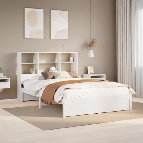 Qnhdfrt Massivholzbett mit Bücherregal Kopfteil 120x200 cm Kiefer Weiß Lattenrost und Stauraum für Kinderzimmer Jugendzimmer Gästezimmer Qnhdfrt Massivholzbett mit Bücherregal Kopfteil 120x200 cm Kiefer Weiß Lattenrost und Stauraum für Kinderzimmer Jugendzimmer Gästezimmer von Qnhdfrt