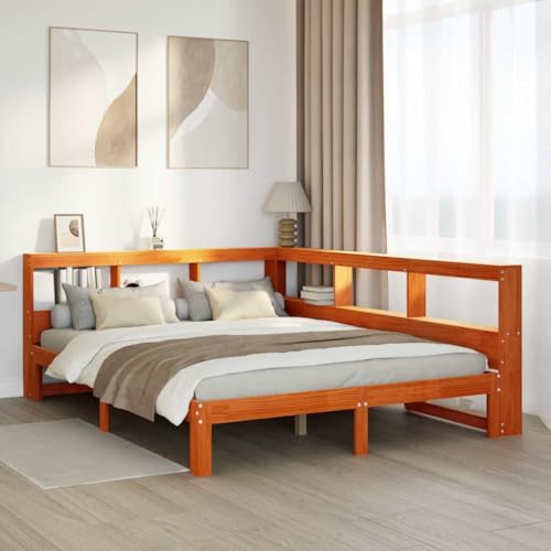 Qnhdfrt Massivholzbett mit Bücherregal Kopfteil 135x190 cm Wachsbraun aus Kiefernholz Langlebiges Bettgestell mit Lattenrost & Stauraum für Schlafzimmer Qnhdfrt Massivholzbett mit Bücherregal Kopfteil 135x190 cm Wachsbraun aus Kiefernholz Langlebiges Bettgestell mit Lattenrost & Stauraum für Schlafzimmer von Qnhdfrt