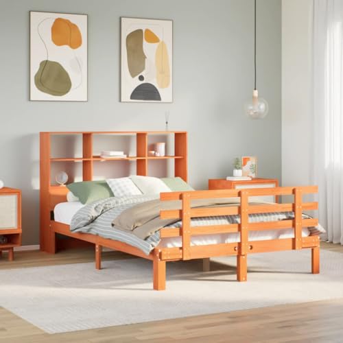 Qnhdfrt Massivholzbett mit Bücherregal Kopfteil 140x200 cm Lattenrost Stauraum Kiefernholz Bettgestell für Schlafzimmer von Qnhdfrt