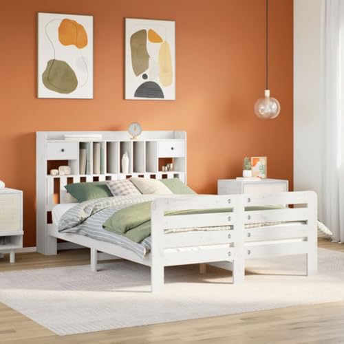 Qnhdfrt Massivholzbett mit Bücherregal Kopfteil 150x200 cm Kiefer Holz Bettgestell mit Lattenrost Weiß Stauraum und Stabiles Design für Schlafzimmer Qnhdfrt Massivholzbett mit Bücherregal Kopfteil 150x200 cm Kiefer Holz Bettgestell mit Lattenrost Weiß Stauraum und Stabiles Design für Schlafzimmer von Qnhdfrt