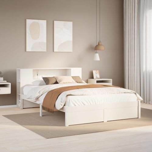 Qnhdfrt Massivholzbett mit Bücherregal Kopfteil 160x200 cm Kiefer Weiß Lattenrost und Stauraum für Kinderzimmer Jugendzimmer Gästebett Qnhdfrt Massivholzbett mit Bücherregal Kopfteil 160x200 cm Kiefer Weiß Lattenrost und Stauraum für Kinderzimmer Jugendzimmer Gästebett von Qnhdfrt
