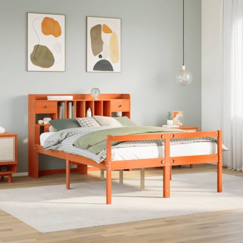 Qnhdfrt Massivholzbett mit Bücherregal Kopfteil 160x200 cm Kiefernholz Bettgestell mit Lattenrost Stauraum Schubladen Wachsbraun Rustikales Design für Schlafzimmer Qnhdfrt Massivholzbett mit Bücherregal Kopfteil 160x200 cm Kiefernholz Bettgestell mit Lattenrost Stauraum Schubladen Wachsbraun Rustikales Design für Schlafzimmer von Qnhdfrt