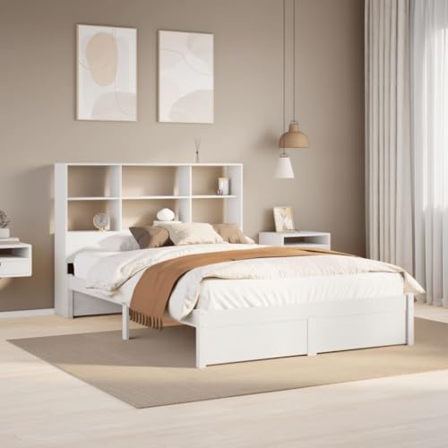 Qnhdfrt Massivholzbett mit Bücherregal Kopfteil 160x200 cm Weiß Kiefer Lattenrost und Stauraum für Kinderzimmer Jugendzimmer Qnhdfrt Massivholzbett mit Bücherregal Kopfteil 160x200 cm Weiß Kiefer Lattenrost und Stauraum für Kinderzimmer Jugendzimmer von Qnhdfrt
