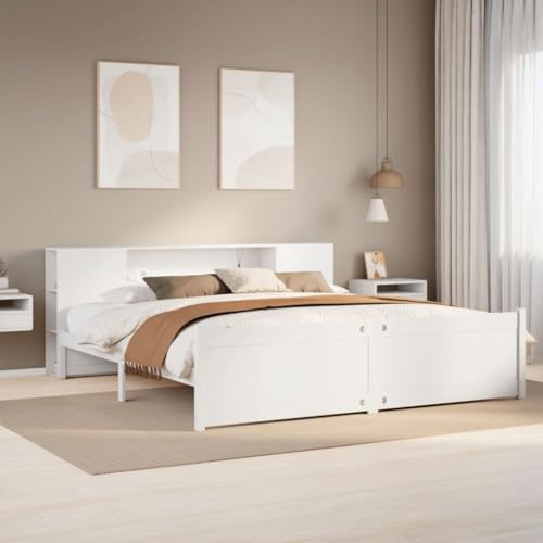 Qnhdfrt Massivholzbett mit Bücherregal Kopfteil 180x200 cm Weiß aus Kiefer mit Lattenrost und Stauraum für Kinderzimmer und Gästezimmer Qnhdfrt Massivholzbett mit Bücherregal Kopfteil 180x200 cm Weiß aus Kiefer mit Lattenrost und Stauraum für Kinderzimmer und Gästezimmer von Qnhdfrt