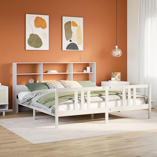 Qnhdfrt Massivholzbett mit Bücherregal Kopfteil 200x200 cm Kiefer Weiß Lattenrost und Stauraum für Kinderzimmer Jugendzimmer und Gästezimmer Qnhdfrt Massivholzbett mit Bücherregal Kopfteil 200x200 cm Kiefer Weiß Lattenrost und Stauraum für Kinderzimmer Jugendzimmer und Gästezimmer von Qnhdfrt