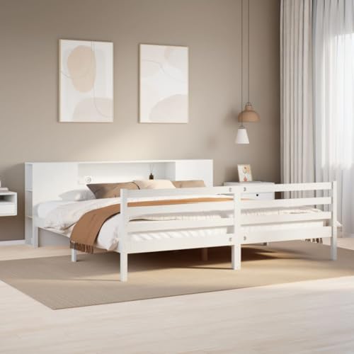 Qnhdfrt Massivholzbett mit Bücherregal Kopfteil 200x200 cm Weiß Kiefer Holz Lattenrost Stauraum für Schlafzimmer Gästebett oder Jugendzimmer Qnhdfrt Massivholzbett mit Bücherregal Kopfteil 200x200 cm Weiß Kiefer Holz Lattenrost Stauraum für Schlafzimmer Gästebett oder Jugendzimmer von Qnhdfrt