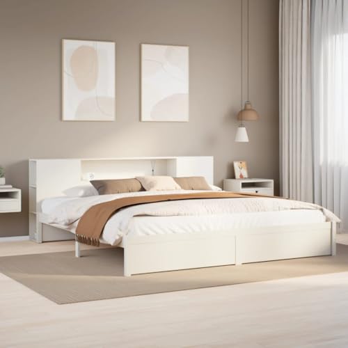 Qnhdfrt Massivholzbett mit Bücherregal Kopfteil 200x200 cm Weiß aus Kiefer für Kinderzimmer mit Lattenrost und Stauraum Qnhdfrt Massivholzbett mit Bücherregal Kopfteil 200x200 cm Weiß aus Kiefer für Kinderzimmer mit Lattenrost und Stauraum von Qnhdfrt