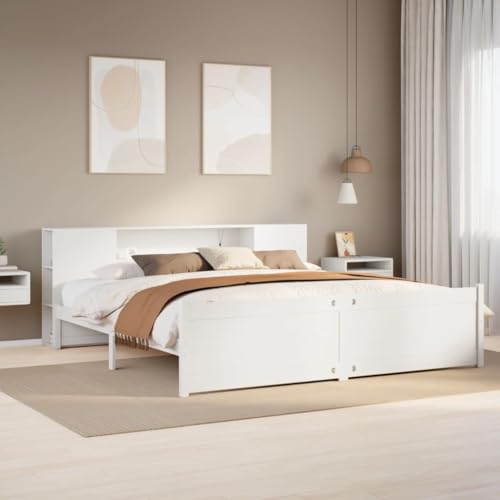Qnhdfrt Massivholzbett mit Bücherregal Kopfteil 200x200 cm Weiß aus Kiefer mit Lattenrost und Stauraum für Kinderzimmer und Gästezimmer Qnhdfrt Massivholzbett mit Bücherregal Kopfteil 200x200 cm Weiß aus Kiefer mit Lattenrost und Stauraum für Kinderzimmer und Gästezimmer von Qnhdfrt