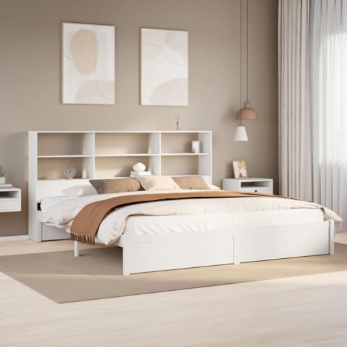 Qnhdfrt Massivholzbett mit Bücherregal Kopfteil Kiefernholz Bettgestell 180x200 cm Lattenrost Stauraum Weiß für Kinderzimmer Jugendzimmer Qnhdfrt Massivholzbett mit Bücherregal Kopfteil Kiefernholz Bettgestell 180x200 cm Lattenrost Stauraum Weiß für Kinderzimmer Jugendzimmer von Qnhdfrt