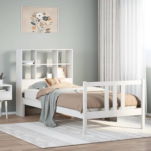 Qnhdfrt Massivholzbett mit Bücherregal Kopfteil Kiefernholz Bettgestell 90x200 cm Lattenrost Stauraum Weiß für Kinderzimmer Jugendzimmer Qnhdfrt Massivholzbett mit Bücherregal Kopfteil Kiefernholz Bettgestell 90x200 cm Lattenrost Stauraum Weiß für Kinderzimmer Jugendzimmer von Qnhdfrt