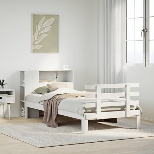 Qnhdfrt Massivholzbett mit Bücherregal Kopfteil Kiefernholz Bettgestell 90x200 cm Weiß Lattenrost und Stauraum für Schlafzimmer Qnhdfrt Massivholzbett mit Bücherregal Kopfteil Kiefernholz Bettgestell 90x200 cm Weiß Lattenrost und Stauraum für Schlafzimmer von Qnhdfrt