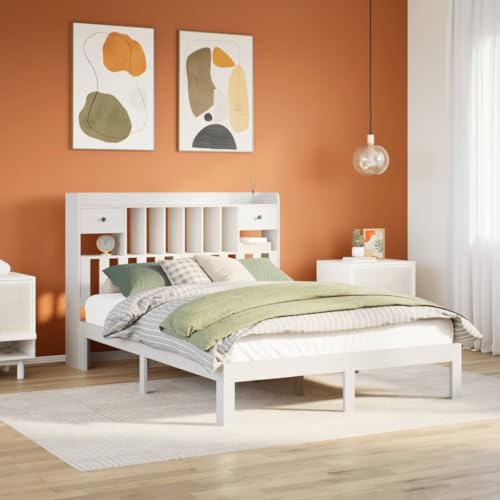 Qnhdfrt Massivholzbett mit Bücherregal Kopfteil Weiß 135x190 cm Kiefer Holz Bettgestell mit Lattenrost und Stauraum für Schlafzimmer Qnhdfrt Massivholzbett mit Bücherregal Kopfteil Weiß 135x190 cm Kiefer Holz Bettgestell mit Lattenrost und Stauraum für Schlafzimmer von Qnhdfrt