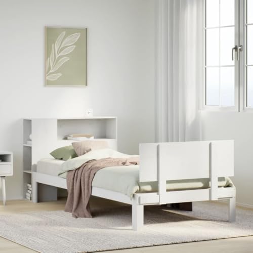 Qnhdfrt Massivholzbett mit Bücherregal Kopfteil Weiß 90x200 cm Kiefer Holz Bettgestell mit Lattenrost Stauraum für Schlafzimmer Qnhdfrt Massivholzbett mit Bücherregal Kopfteil Weiß 90x200 cm Kiefer Holz Bettgestell mit Lattenrost Stauraum für Schlafzimmer von Qnhdfrt