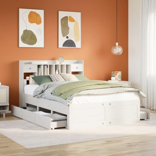 Qnhdfrt Massivholzbett mit Bücherregal und Schubladen 140x200 cm Kiefer Weiß Stabiles Bettgestell mit Lattenrost und Kopfteil für optimalen Stauraum Qnhdfrt Massivholzbett mit Bücherregal und Schubladen 140x200 cm Kiefer Weiß Stabiles Bettgestell mit Lattenrost und Kopfteil für optimalen Stauraum von Qnhdfrt