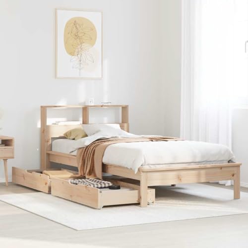 Qnhdfrt Massivholzbett mit Bücherregal und Schubladen Kiefernholz 90x190 cm Stabiles Bettgestell mit Lattenrost und Stauraum für Schlafzimmer Jugendzimmer oder Gästezimmer von Qnhdfrt