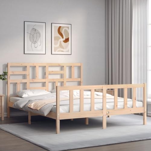 Qnhdfrt Massivholzbett mit Kopfteil aus Kiefer 150x200 cm 5FT King Size Bettgestell mit Lattenrost für erholsamen Schlaf Robustes Familienbett für Schlafzimmer Qnhdfrt Massivholzbett mit Kopfteil aus Kiefer 150x200 cm 5FT King Size Bettgestell mit Lattenrost für erholsamen Schlaf Robustes Familienbett für Schlafzimmer von Qnhdfrt