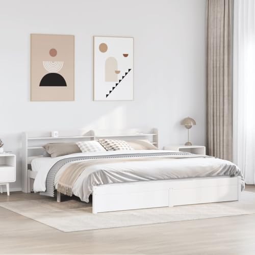 Qnhdfrt Massivholzbett mit Kopfteil und Stauraum Kiefernholz Bettgestell 180x200 cm Weiß Robustes Design für Schlafzimmer Gästebett und Heimbett Qnhdfrt Massivholzbett mit Kopfteil und Stauraum Kiefernholz Bettgestell 180x200 cm Weiß Robustes Design für Schlafzimmer Gästebett und Heimbett von Qnhdfrt