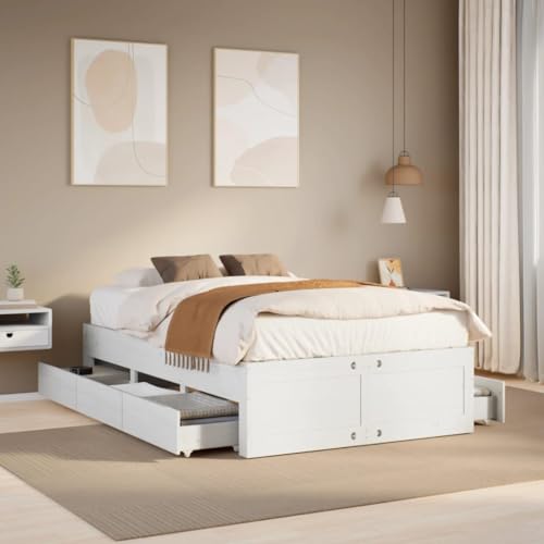 Qnhdfrt Massivholzbett mit Schubladen und Lattenrost Weiß 120x190 cm Stabiles Kiefernholz Bettgestell mit Stauraum für Schlafzimmer Gästebett oder Jugendbett Qnhdfrt Massivholzbett mit Schubladen und Lattenrost Weiß 120x190 cm Stabiles Kiefernholz Bettgestell mit Stauraum für Schlafzimmer Gästebett oder Jugendbett von Qnhdfrt