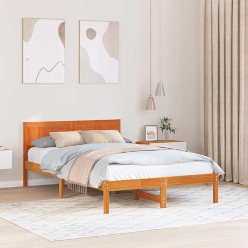 Qnhdfrt Massivholzbettgestell Braun 120 x 200 cm Gewachste Kiefer Modernes Design Stabil & Langlebig für Schlafzimmer mit Einfacher Montage von Qnhdfrt