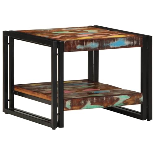 Qnhdfrt Mehrfarbiger Couchtisch Beistelltisch aus Massivholz Altholz und Eisen 50x50x38 cm Robust für Wohnzimmer Schlafzimmer von Qnhdfrt