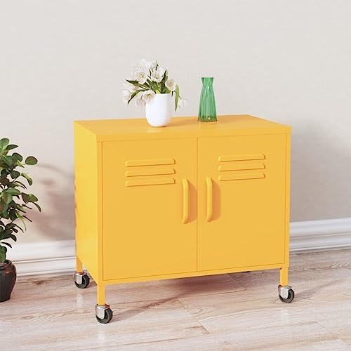 Qnhdfrt Metall Aufbewahrungsschrank Senfgelb 60x35x56 cm mit Rollen und Verstellbarem Einlegeboden für Lagerung Organisation Haushalt Garten Werkstatt von Qnhdfrt