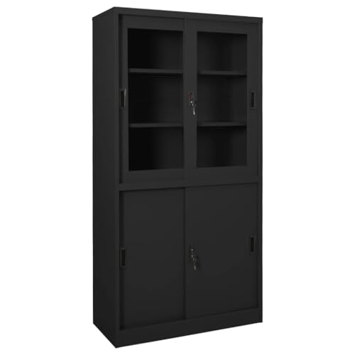 Qnhdfrt Metall Büroschrank mit Schiebetüren Anthrazit 90x40x180 cm Stahl Glas Aktenschrank Organizer Robust für Büro Lager und Werkstatt von Qnhdfrt