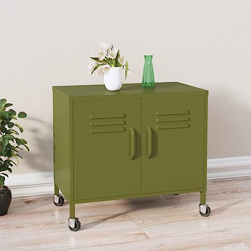 Qnhdfrt Metall Lagerschrank Olivgrün 60x35x56 cm mit Rollen und verstellbarem Einlegeboden – Robustes Aufbewahrungsmöbel für Haushalt Werkstatt Garten von Qnhdfrt