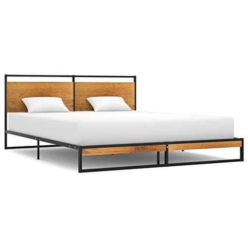 Qnhdfrt Metallbettgestell 140x200 cm Schwarz Pulverbeschichtetes Bett mit Stabilen Latten Robuste Konstruktion für Erholsamen Schlaf Gästebett oder Jugendbett von Qnhdfrt
