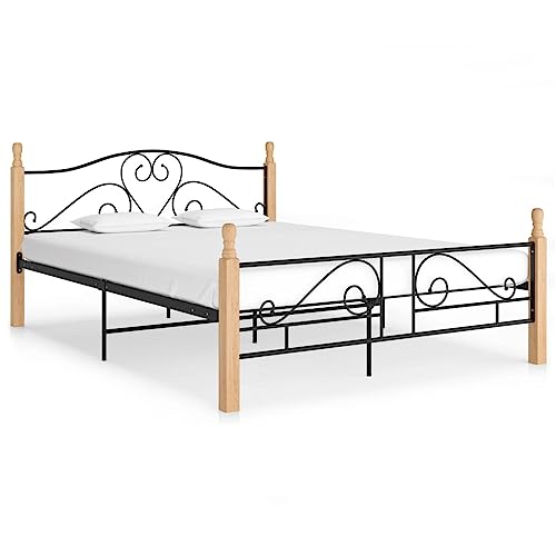 Qnhdfrt Metallbettgestell 140x200 cm mit Kopfteil und Stauraum Schwarz Eiche Robustes Bett für Schlafzimmer Gästezimmer von Qnhdfrt