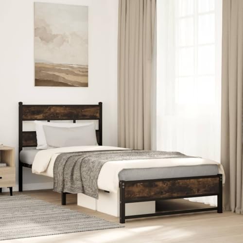 Qnhdfrt Metallbettgestell Räuchereiche 75x190 cm mit Lattenrost Stahlkonstruktion für Stabilität und Stauraum als Gästebett oder Jugendbett Qnhdfrt Metallbettgestell Räuchereiche 75x190 cm mit Lattenrost Stahlkonstruktion für Stabilität und Stauraum als Gästebett oder Jugendbett von Qnhdfrt