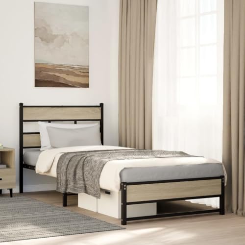 Qnhdfrt Metallbettgestell Sonoma Eiche 90x200 cm mit Lattenrost Stahlkonstruktion für Robustheit und Stauraum als Gästebett oder Jugendbett Qnhdfrt Metallbettgestell Sonoma Eiche 90x200 cm mit Lattenrost Stahlkonstruktion für Robustheit und Stauraum als Gästebett oder Jugendbett von Qnhdfrt